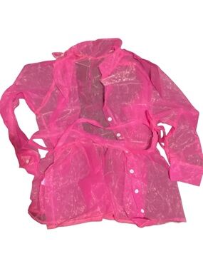 Sheer Hot Pink Button-Up Cover Up